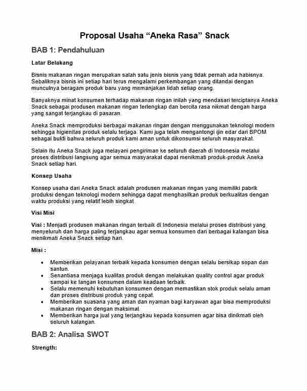 Contoh Proposal Usaha Makanan Ringan Pdf Homecare24 Riset 