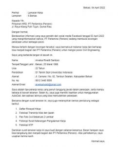 Contoh Surat Lamaran Kerja Di Pertamina (Download DOC)