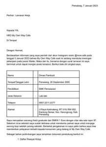 Contoh Surat Lamaran Kerja Waiter (Download DOC)